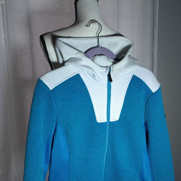 SPYDER Long Sleeve Hooded Zip-Up Ocean Blue w/White Color Blocking Jacket XL - Picture 2 of 11